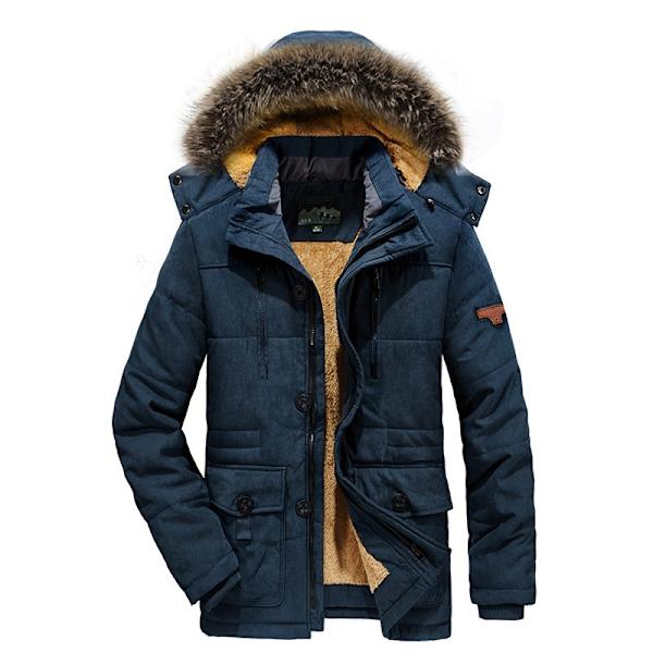 Herrarnas Vinterjacka Parkas Pälskrage Tjock Varm Jacka Casual Stor Storlek Herrarnas Rock blue XL