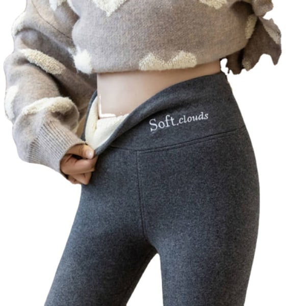 Dam Vinter Sherpa Fleece Fodrade Leggings Thermal Warm Byxor Stretchy Tjock Mjuk Light Gray 2XL