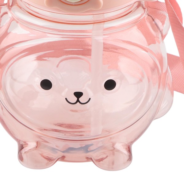 Stor 1000ml Vattenflaska med Björndesign, Sugrör och Rem, Bärbar Sommarvattenflaska, Rosa Färg, Läckagesäker Design för Utomhusbruk