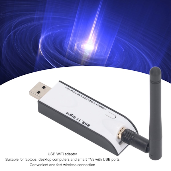 300 Mbps Trådlös USB WiFi-adapter med antenn, IEEE 802.11b/g/n, pålitlig anslutning för hemmakontor och stationära datorer, USB WiFi-dongel för Windows