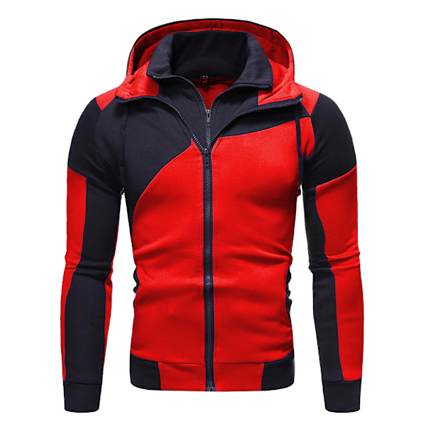 Herrar Färgblockerad Dubbellager Dragkedja Huvtröja Trendig Cardigan Slank Personlig Casual Topp RED L