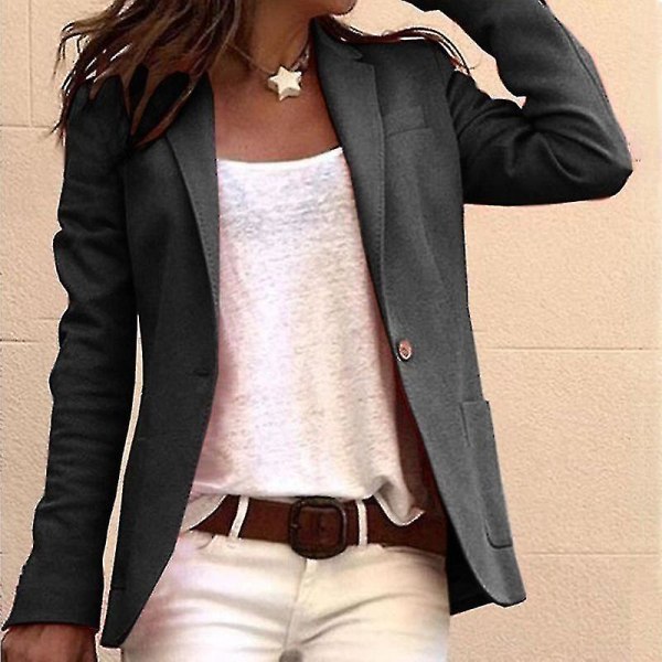 Kvinnor Formell långärmad kavajjacka Slim Fit Kostym Kappa Kontorsarbete Outwear_bebetter Black M
