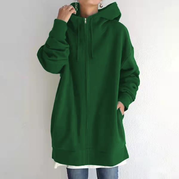 Dam Hoodie Tunika Vinter Varm Fleecejacka Casual Oversize Sweatshirt Kavaj Dragkedja Upp Hoodie Med Fickor Dark-Green M
