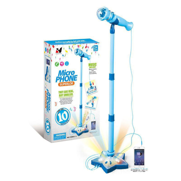 Set, leksak med musik och färgglada lampor, justerbar höjdmikrofon med stativ, karaokeleksakpresent för pojkar, flickor, T Blue Single Mark