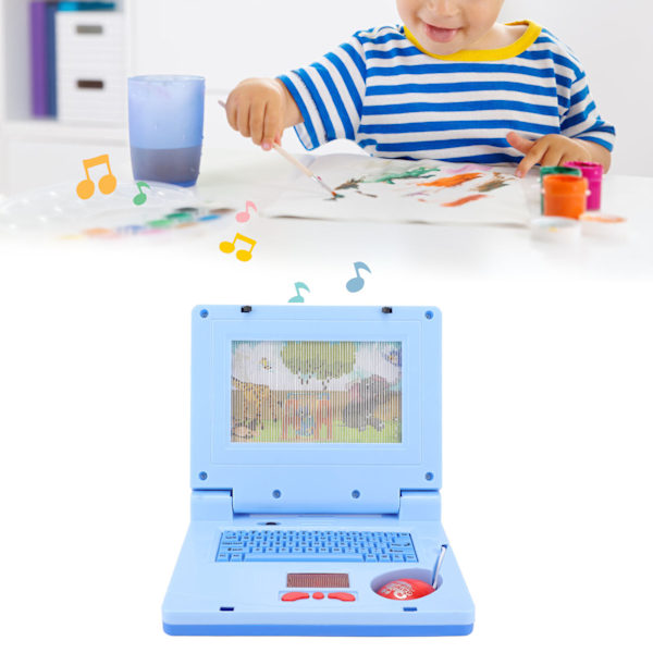 Barnens Lärande Laptop Simuleringsdator Leksak med LED-Musik, Blå Icke-Indragbar Mus, Utbildande Kognitiv Utveckling för Barn