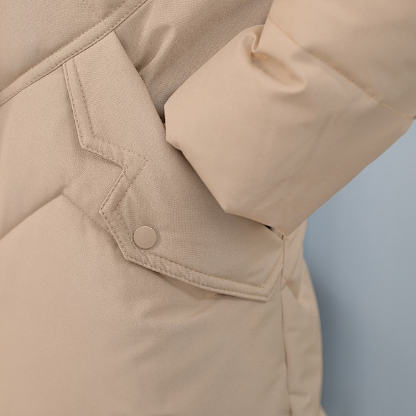 Damjacka i dun och bomull, lös bomullsrock, medellång, slankande bomullsjacka, plusstorlek, trendig beige XL