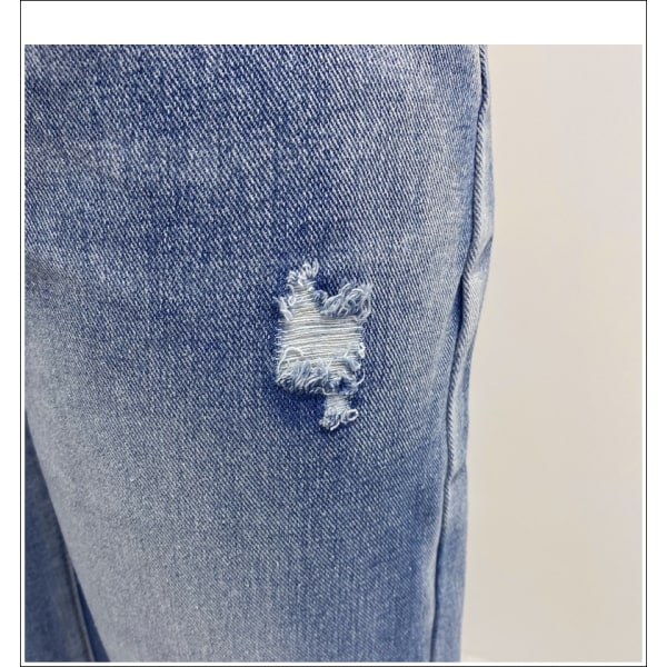 Kvinnors vår och höst nytt mode temperament mikroutsvängda byxor trend slitna tvättade jeans med vida ben blue1 M