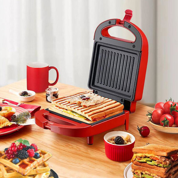 Bärbar elektrisk dubbla våfflor Smörgåsmaskin Non Stick Toast Frukostmaskin Red
