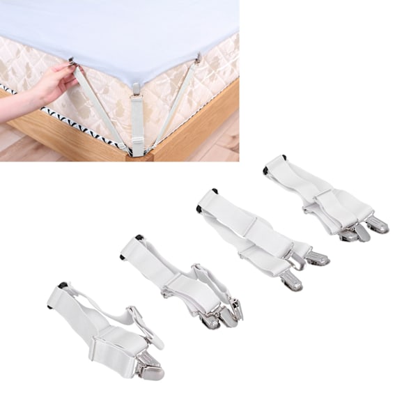 Sängklädeshållare Remmar 4-pack, Elastisk Fästning för Madrassöverdrag & Filtar, Vit, Hemtextil Organiserare och Grepp