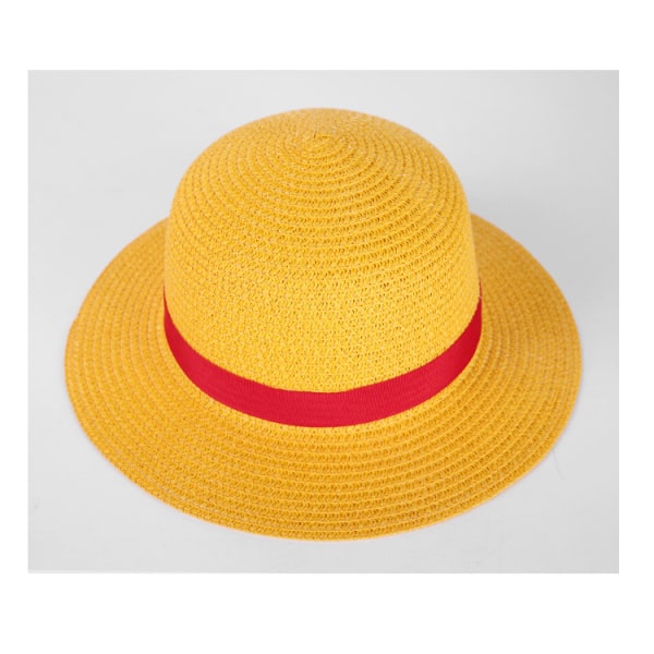 Pojke Flicka One Piece Hatt Stråhatt Halsrep Fluffig platt topphatt Cosplay Tecknad rekvisita Hatt Barn Rödrandig strandhatt Yellow Diameter-31CM