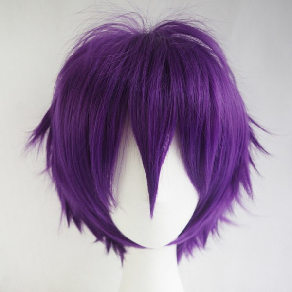 Kort peruk herr Cosplay peruk färg peruk Anime peruk för män Cosplay set kort hår purple