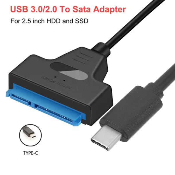 SATA till USB 3.1 Typ C-adapter för 2,5-tums HDD SSD, UASP 6 Gbps hårddisk-konverteringskabel med hållbara metallkontakter