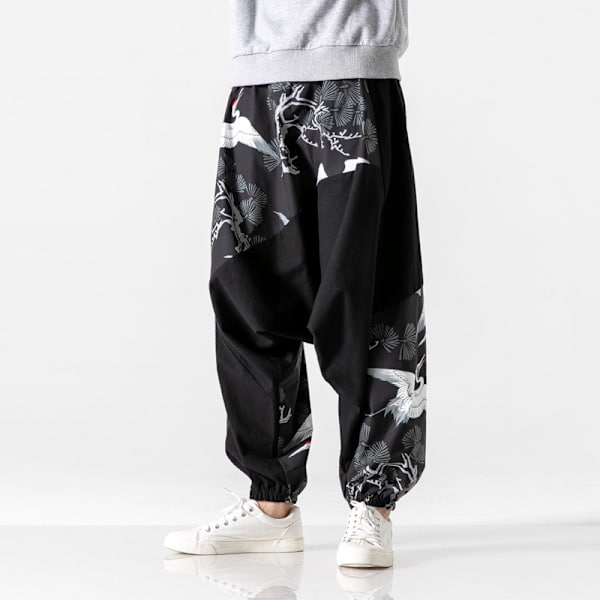 Männs Lösa Byxor Med Låg Stigning, Stora Stigningspatchwork, Trendiga Casualbyxor 3XL