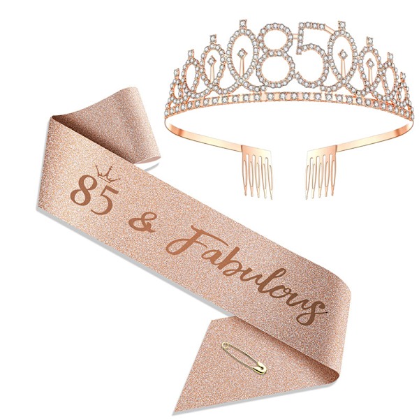 Födelsedagssjal och tiara Roséguld Födelsedagssjal Krona 40 & Fabulous Axelband och Tiara för Kvinnor 85 Rose Set