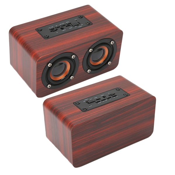 Portabel Retro Bluetooth-högtalare med inbyggd mikrofon, trådlös högtalare med minneskort, USB & AUX-ingång, MP3-stöd, röd träimitation