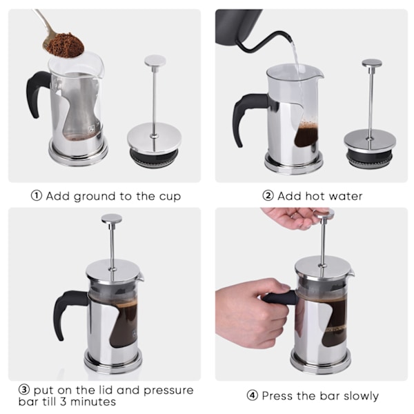 304 Rostfritt Stål & Glas Fransk Press Kaffe & Te Maker 350ML Värmebeständig Dubbelväggad Isolerad Kan för Varma & Kalla Drycker