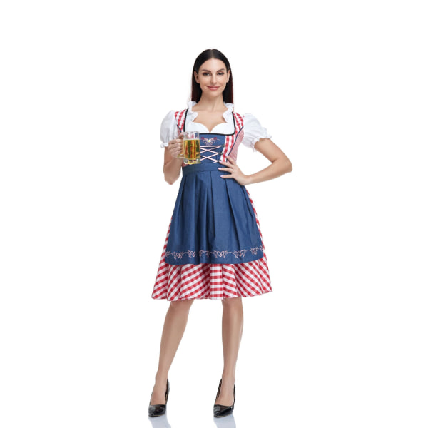 Rutig Dirndl Klänning Oktoberfest Kostym Outfit För Vuxna Kvinnor Halloween Fancy Partye Red Lattice M