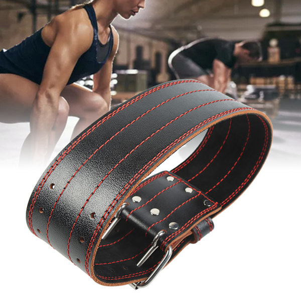 Rött Läder Powerlifting Viktlyftningsbälte, Justerbart Midjebälte för Bodybuilding Fitness Träning, Skivstångsstöd, Hållbart Lädermaterial