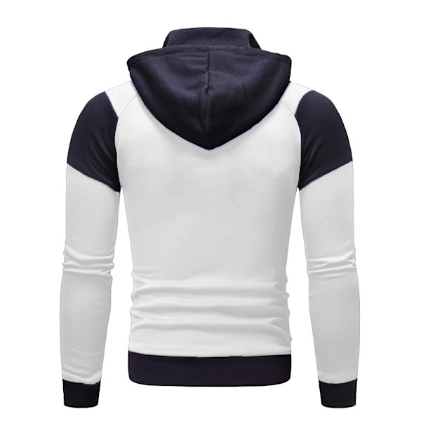 Herrar Färgblockerad Dubbellager Dragkedja Huvtröja Trendig Cardigan Slank Personlig Casual Topp WHITE XXXL
