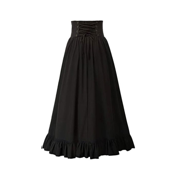 Damer i stora storlekar Maxikjol med hög midja medeltida gotiska kjolar Plus size kjolar för kvinnor black XXL
