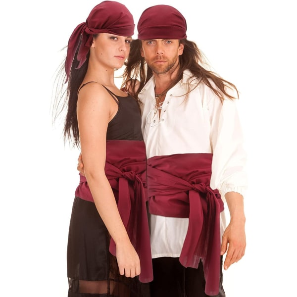 Halloween Piratdräkt Män Kvinnor Pirat Bandana Hatt Midjebälte Huvud Halsduk Renässans Tillbehör Cosplay Burgundy