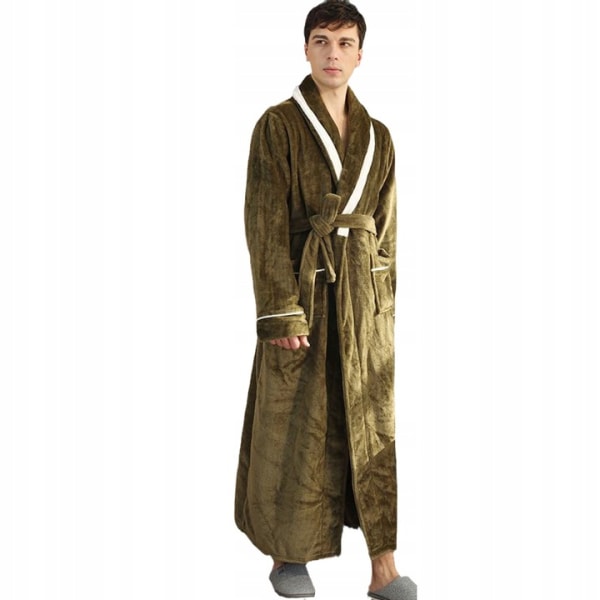 Pars morgonrock höst/vinter Integrerad pyjamas med snörning plus v-ringad flanell badrock lång green XXXL