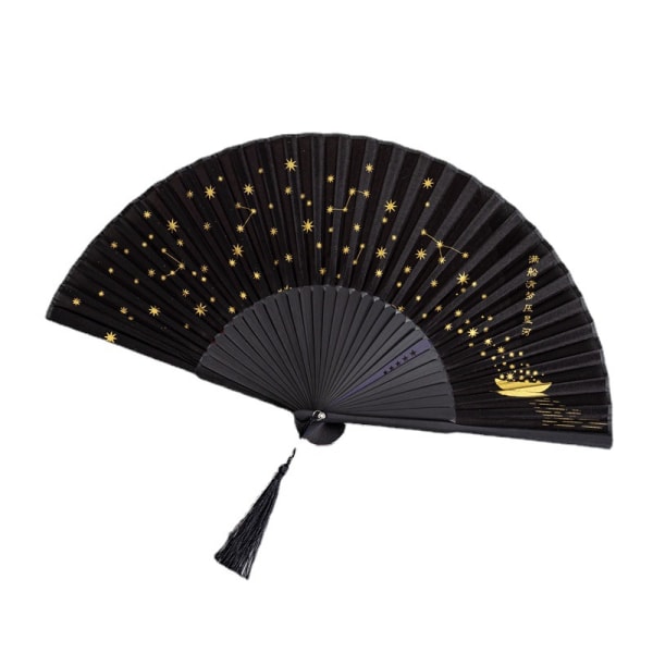 O Silk Folding Fan, Fa Bamboo Folding Hand Fan Black