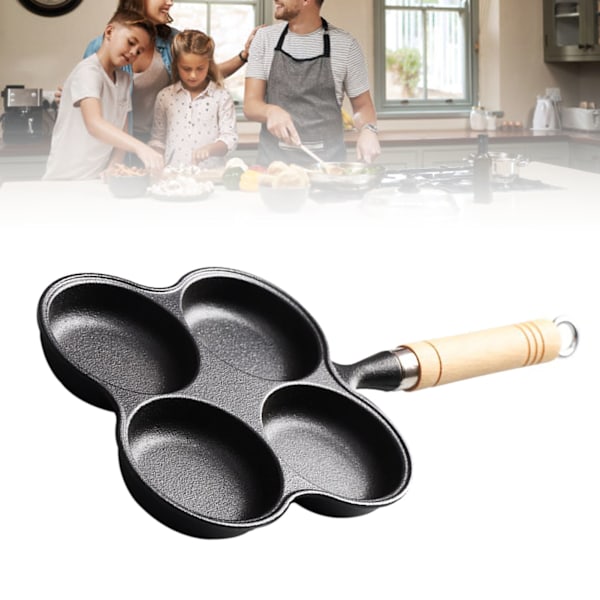 Gjutjärnspanna för ägg, 4 koppar, anti-klibb, non-stick, för induktion och gasspis, jämn värmefördelning, enkel rengöring