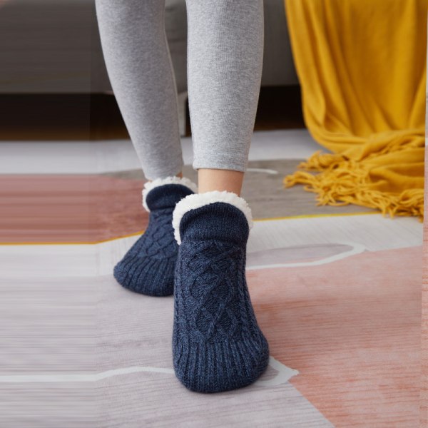 Vinter Fuzzy Slipper Socks Super Mjuk Varm Mysig Fluffy Fleece Strumpor inomhus Golv Halkfria thermal Navy-Blue EU22-25