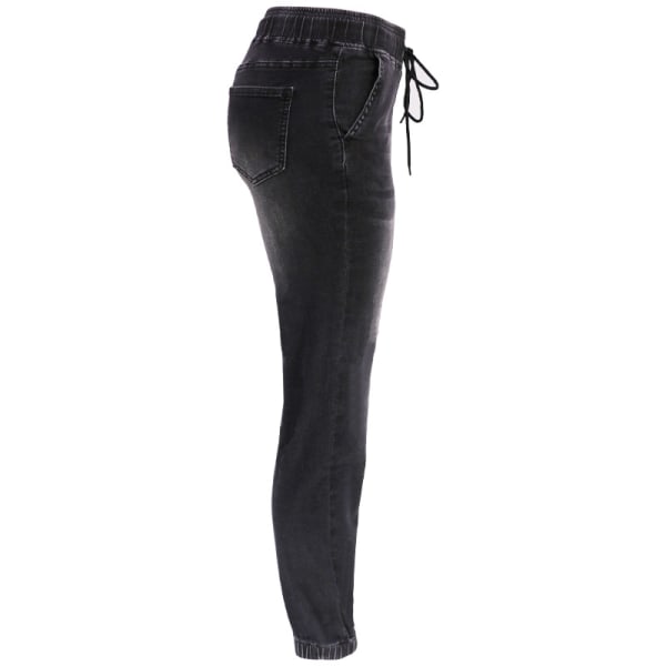 Jean Joggers för kvinnor Hög midja Dragsko Elastisk midja Stretch Jeansbyxor Elastiskt midjeband Lös jogger black XL