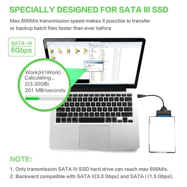 SATA till USB 3.1 Typ C-adapter för 2,5-tums HDD SSD, UASP 6 Gbps hårddisk-konverteringskabel med hållbara metallkontakter