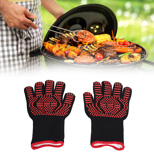 2-pack Grillhandskar med Separata Fingrar, 500°C Värmebeständiga Ugnshandskar, Tvättsbart Silikon & Polyestermaterial, Hållbara för Grillskydd