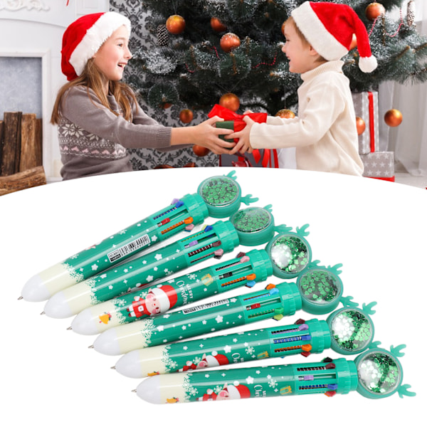 Julkula-Kulapennor 10 Färger Söta Sekvenser Dragbara Presentpennor Grön Pojkdesign Skola Kontor Pappersvaror Set 6st
