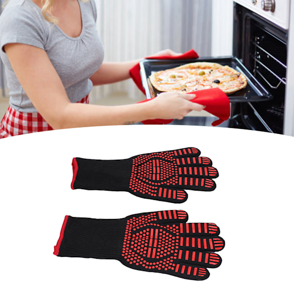 2-pack Grillhandskar med Separata Fingrar, 500°C Värmebeständiga Ugnshandskar, Tvättsbart Silikon & Polyestermaterial, Hållbara för Grillskydd