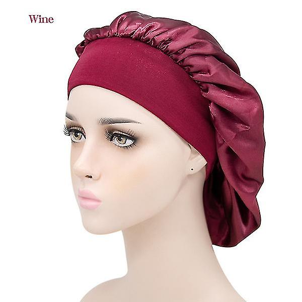 2st Justera Solid Satin Bonnet Cap Långt hårvård Kvinnor Nattsömnhatt Silke Head Wrap Cap Hårstylingverktyg pink