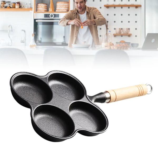 Gjutjärnspanna för ägg, 4 koppar, anti-klibb, non-stick, för induktion och gasspis, jämn värmefördelning, enkel rengöring