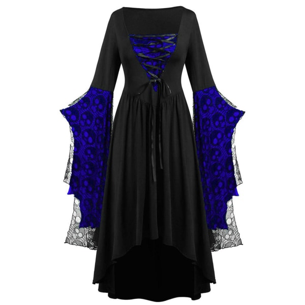 Vuxen Punk Gothic Häxa Karneval Cosplay Kostym Häxa Vampyr Festklänning Halloween Dark Blue S