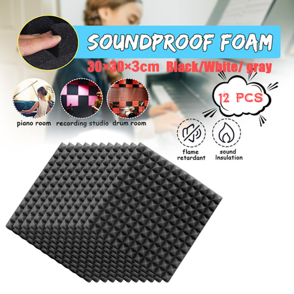 Studio Akustikbehandlingspaneler 12-pack Pyramid Ljudabsorberande Skumplattor för Hemmastudio, Teater, Musikrum, Kontorsljudisolering