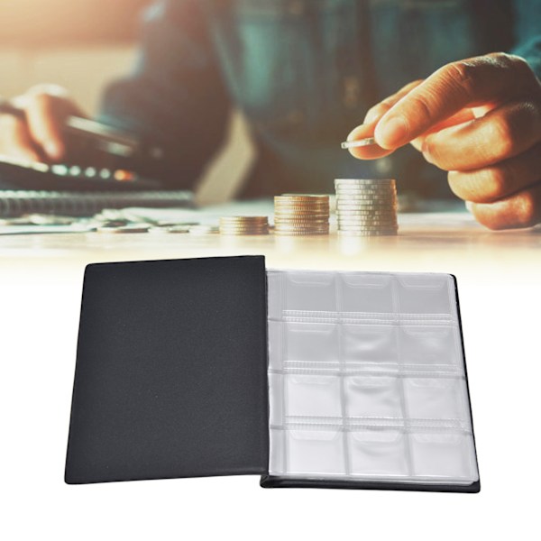 Svart Myntsamlingsbok 120-PVC Fickor PU-Omslag, Transparent Design, Mjuk & Hög Hållbarhet Myntalbum med Klar Textur för Att Organisera Mynt