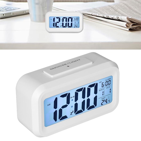 Stor Digital Väckarklocka med LED-Display, Elektroniskt Nattljus, Snooze-Funktion, Väckarklocka för Sovrum, Hemmakontor, Vit