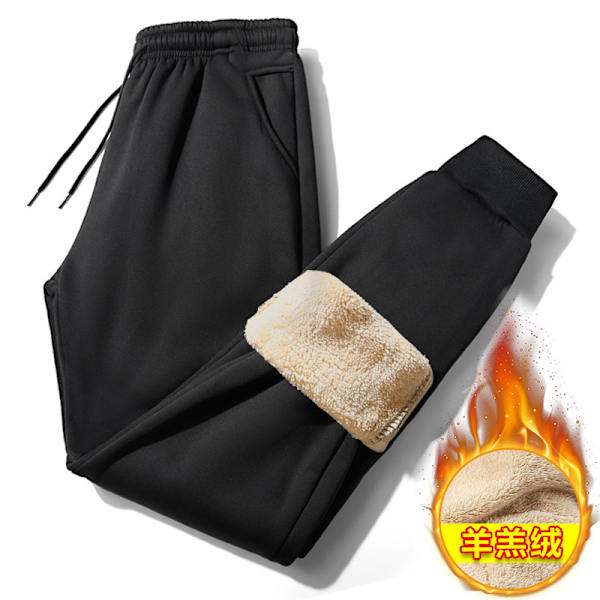 Lamb Ull Fleece Byxor Herrar Vinter Nya Casual Byxor Ungdom Slim-fit Fleecefodrade Tjockade Fot-tå Byxor black1 7XL