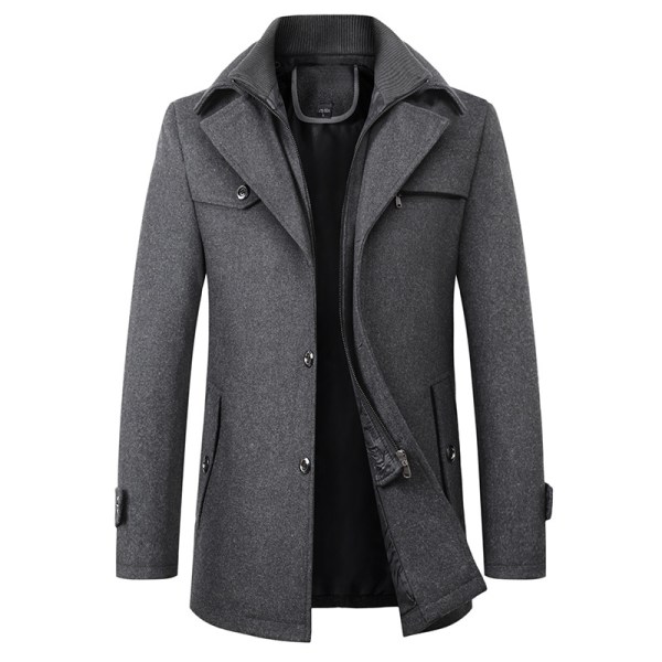 HERR Ullrock Höst och Vinter Dubbel Krage Ullrock Krage Tjock Ullrock Lång Jacka grey xl
