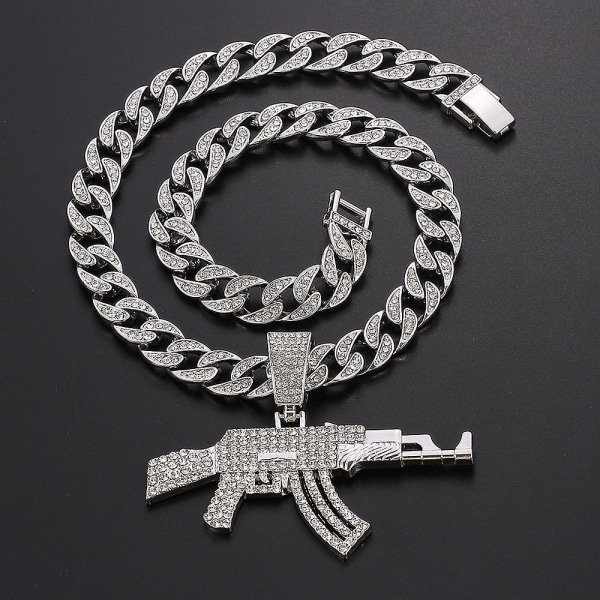 Herrar Hip Hop Rostfritt Stål Ak-47 Pistolkorshänge Halsband Unisex S925 Silvercharm Män Halsband Titan Rostfritt Stål Ak47 Halsband( grå