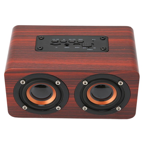 Portabel Retro Bluetooth-högtalare med inbyggd mikrofon, trådlös högtalare med minneskort, USB & AUX-ingång, MP3-stöd, röd träimitation