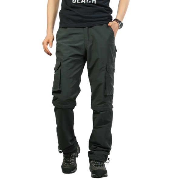 Sommar Tunna Snabbtorkande Byxor Herrar Avtagbara Tvådelade Byxor Utomhus Sport Multi-ficka Cargo Byxor Casual Långa Byxor GREY XXL