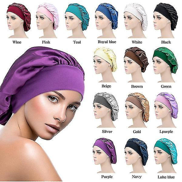 2-pack Justerbar Solid Satin Bonnet Hårstilningshatt Långt Hårvård Kvinnor Natt Sovhatt Siden Huvudomslag Duschhatt Hårstilningsverktyg teal