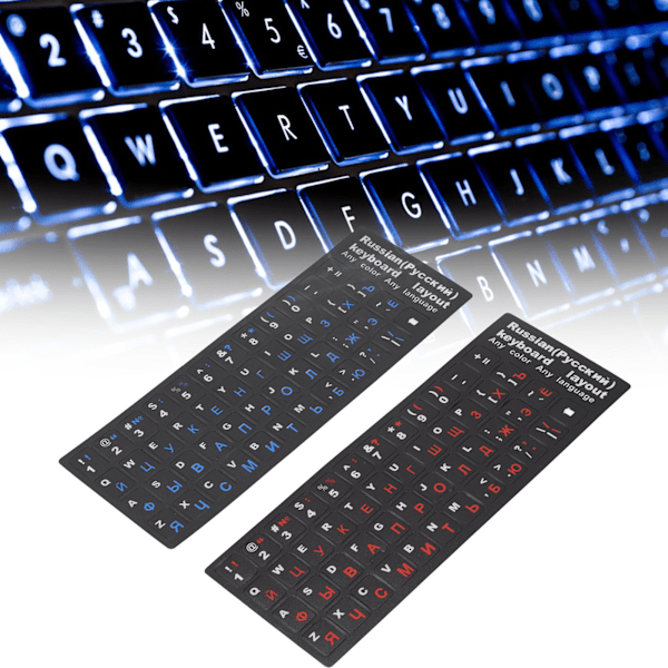 Ryska Tangentbordsdekaler Set, 2 st Vattentäta Dammsäkra Unika Beläggning Alfabetiska Tangentlock för PC Laptop, Blå & Röd Färg, Hållbara och Långvariga