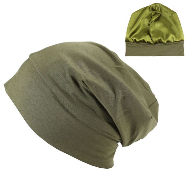 Satinfodrad Beanie, Siden Beanie Sovhatt Hårtäckande Bonnet Slouchy Beanie Natt Sovhatt Justerbar För Lockigt Svart Hår Green