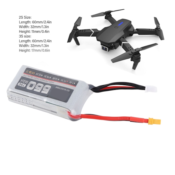 RC Litium Polymer Lipo Batteri 3S 11.1V 550mah 75C Stabil XT30 Kontakt för RC Helikopter, 60x32x17mm Kompakt Design