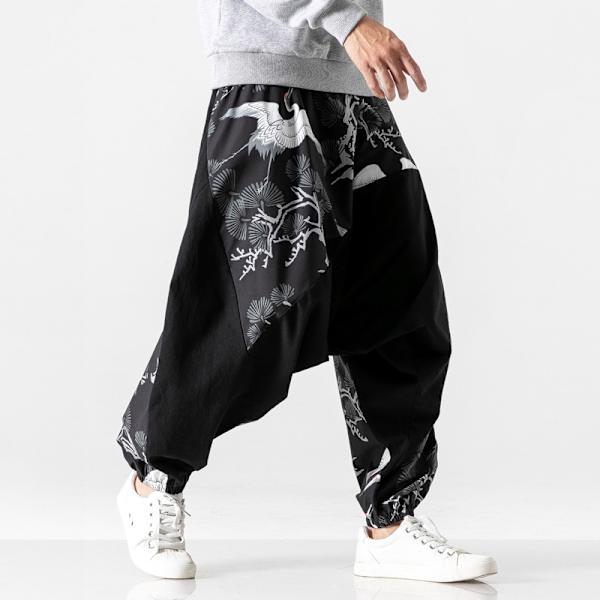 Männs Lösa Byxor Med Låg Stigning, Stora Stigningspatchwork, Trendiga Casualbyxor 3XL